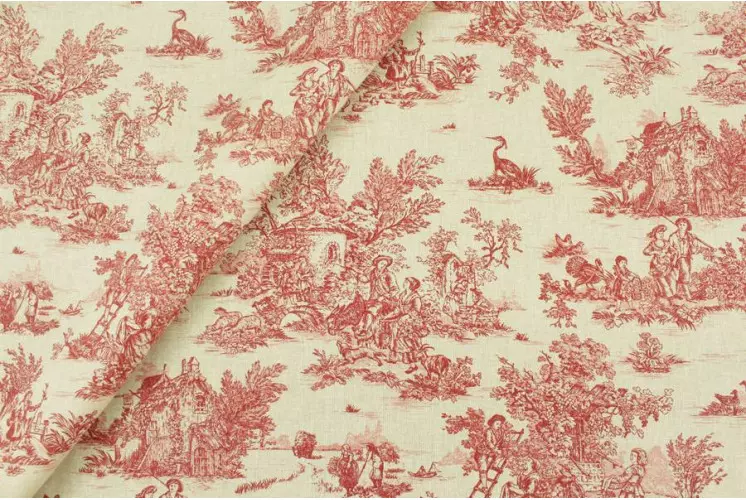 TISSU COTON TOILE DE JOUY ROSE