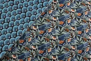 TISSU MATELASSÉ VÉGÉTATION OASIS BLEU