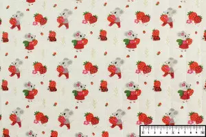 TISSU MATELASSÉ PETITES SOURIS FRAISES / PETITS POIS