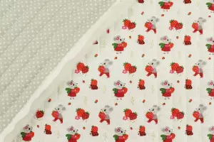 TISSU MATELASSÉ PETITES SOURIS FRAISES / PETITS POIS