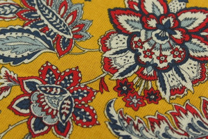 TISSU PROVENCAL ARLESIENNE FLEURS JAUNE BLEU