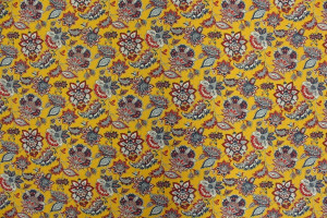 TISSU PROVENCAL ARLESIENNE FLEURS JAUNE BLEU