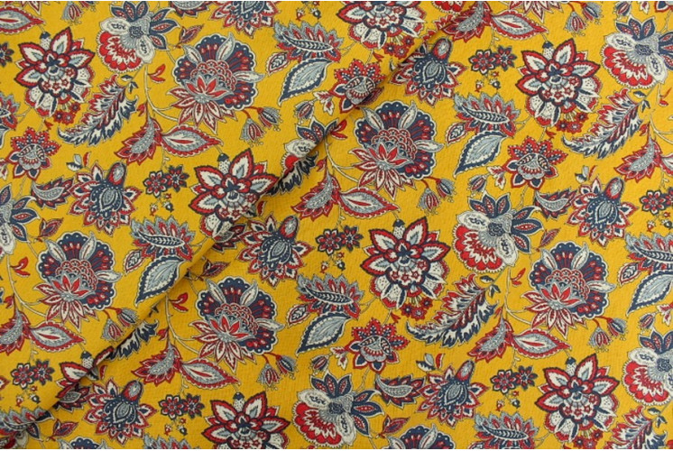TISSU PROVENCAL ARLESIENNE FLEURS JAUNE BLEU TISSU PROVENCAL ARLESIENNE FLEURS JAUNE BLEU