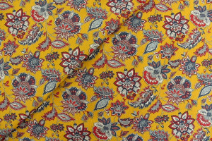 TISSU PROVENCAL ARLESIENNE FLEURS JAUNE BLEU