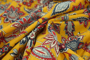 TISSU PROVENCAL ARLESIENNE FLEURS JAUNE BLEU